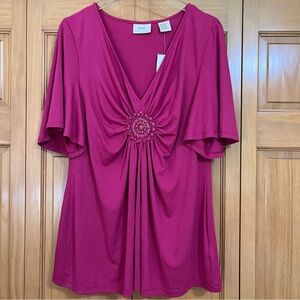 eci Fuscia Beaded Top Size XL NWT